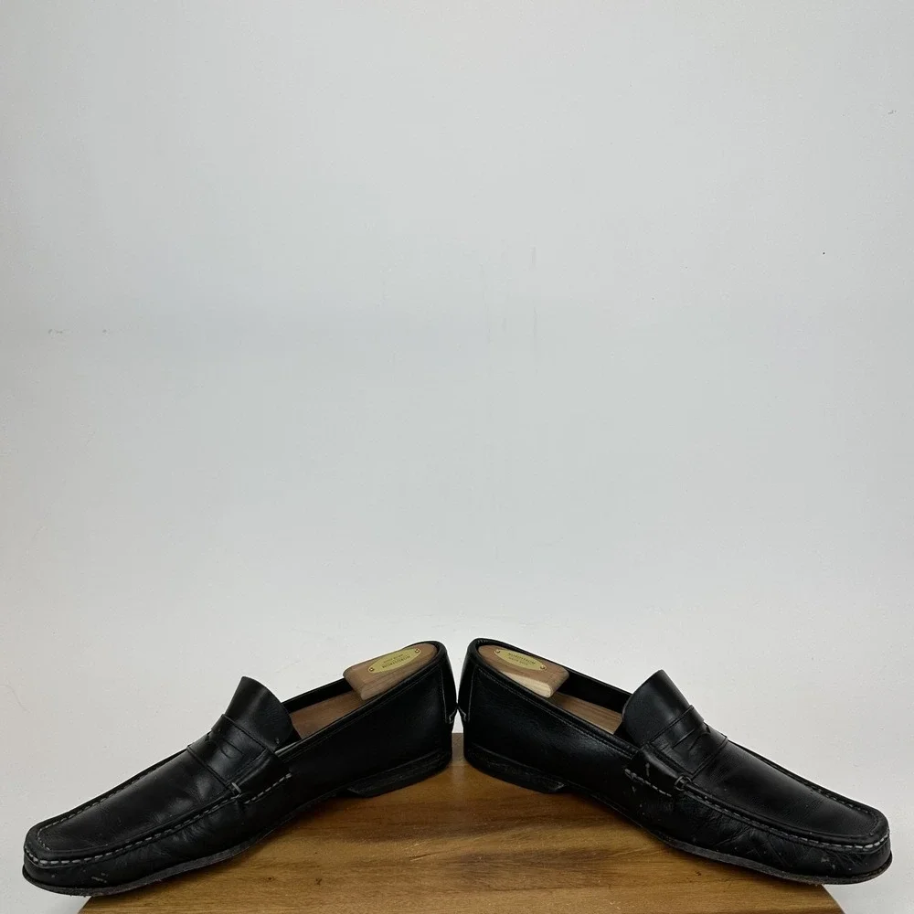 Mens Salvatore Ferragamo Black Leather Square Toe Penny Loafers Size 10.5‎ B GUC